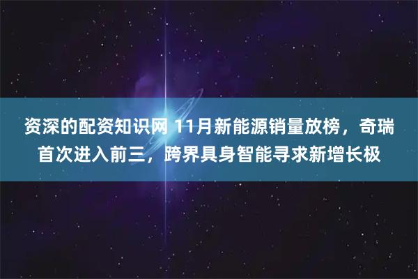 资深的配资知识网 11月新能源销量放榜，奇瑞首次进入前三，跨界具身智能寻求新增长极